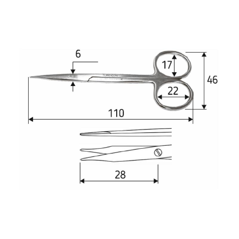 Ножиці хірургічні Reynolds 11 cм, прямі. Surgicon